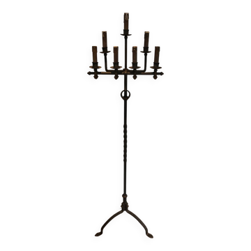 Parquet Floor Lamp in Wrought Iron and Gilded Iron, Art Deco, French Work,