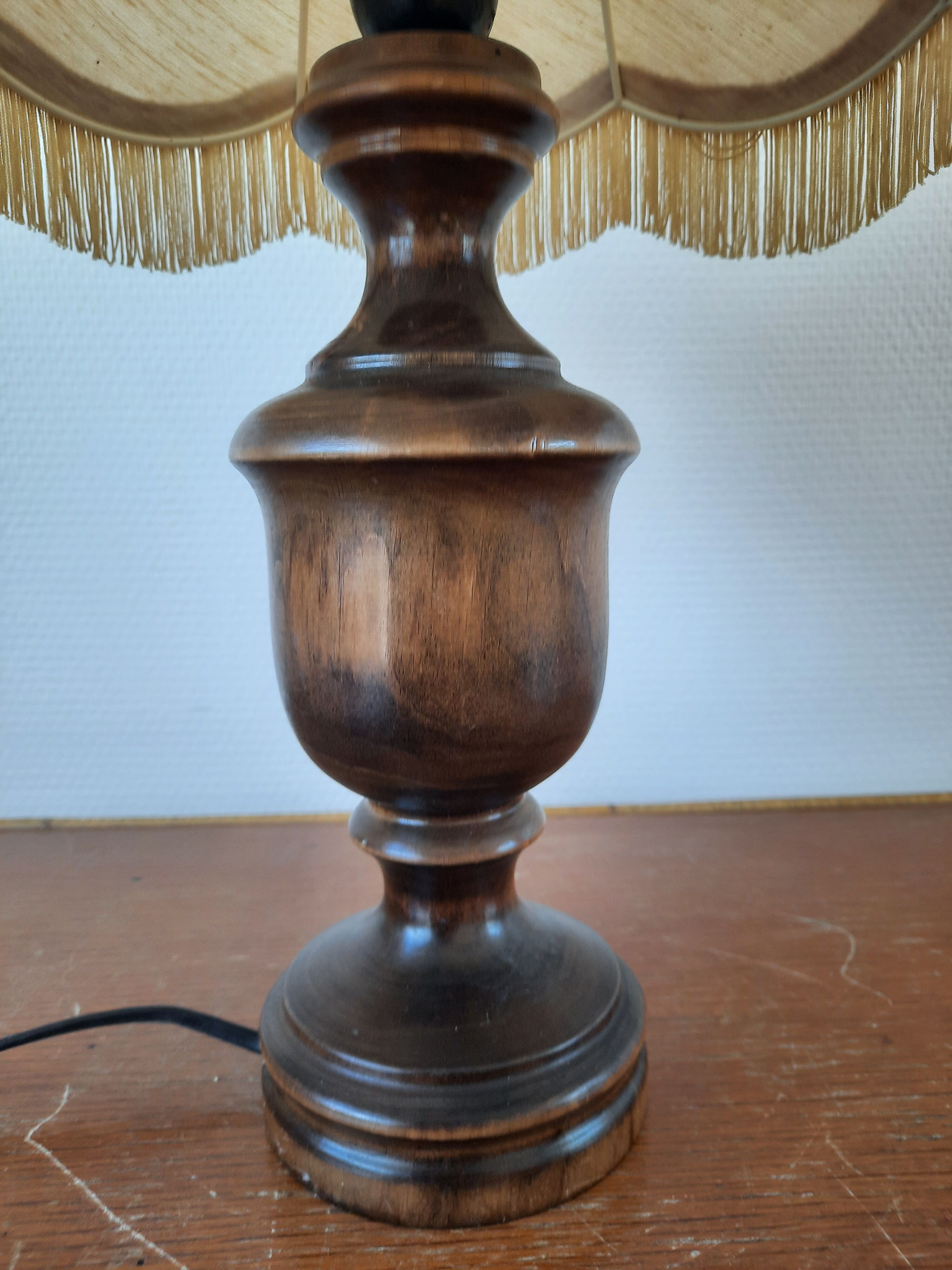 Turned wooden bedside lamp