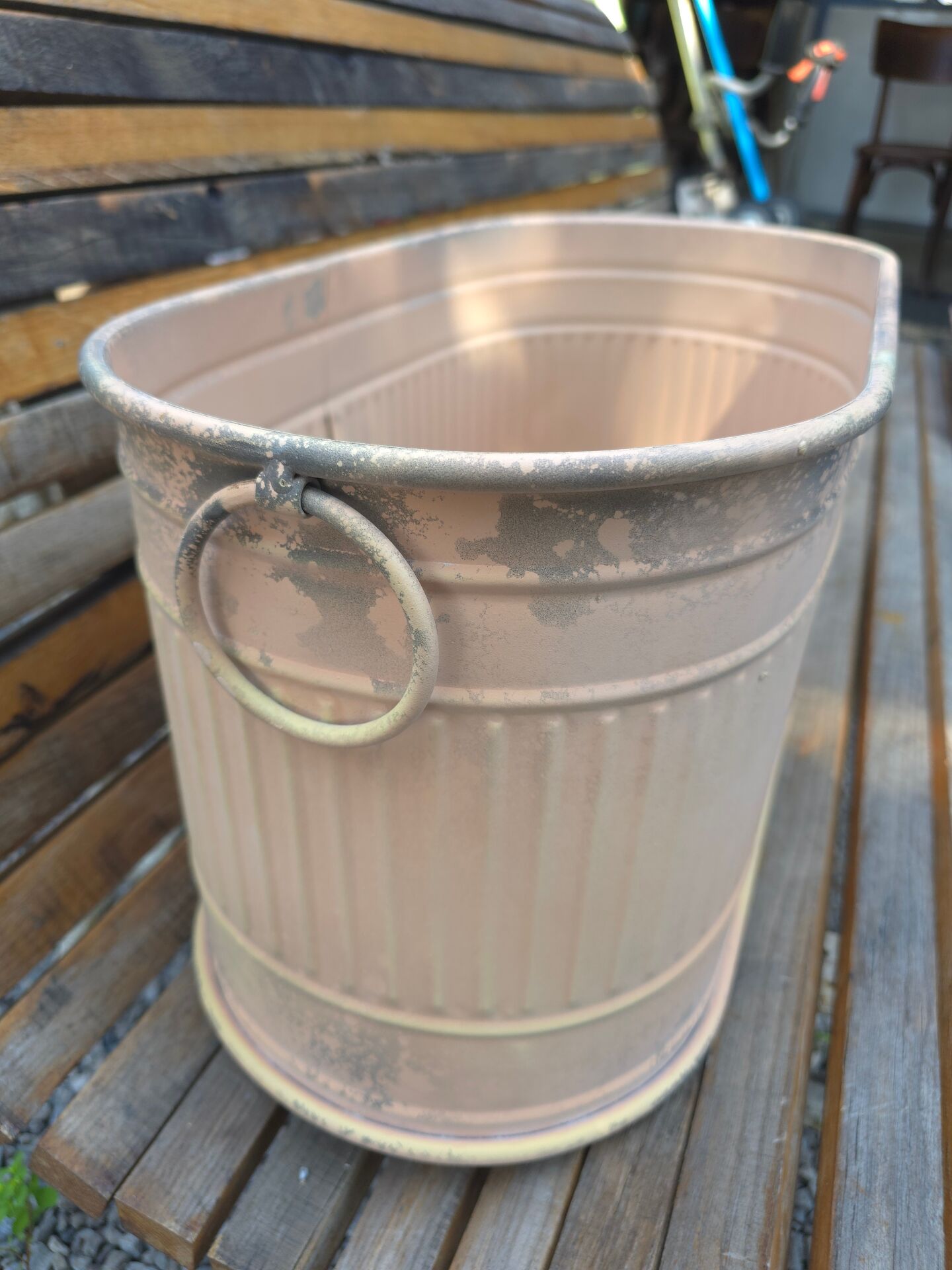 Patinated zinc planter