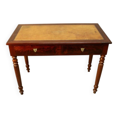Bureau plat en acajou xixème dessus cuir