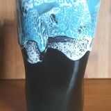Vase style Vallauris black and blue H 14 cm