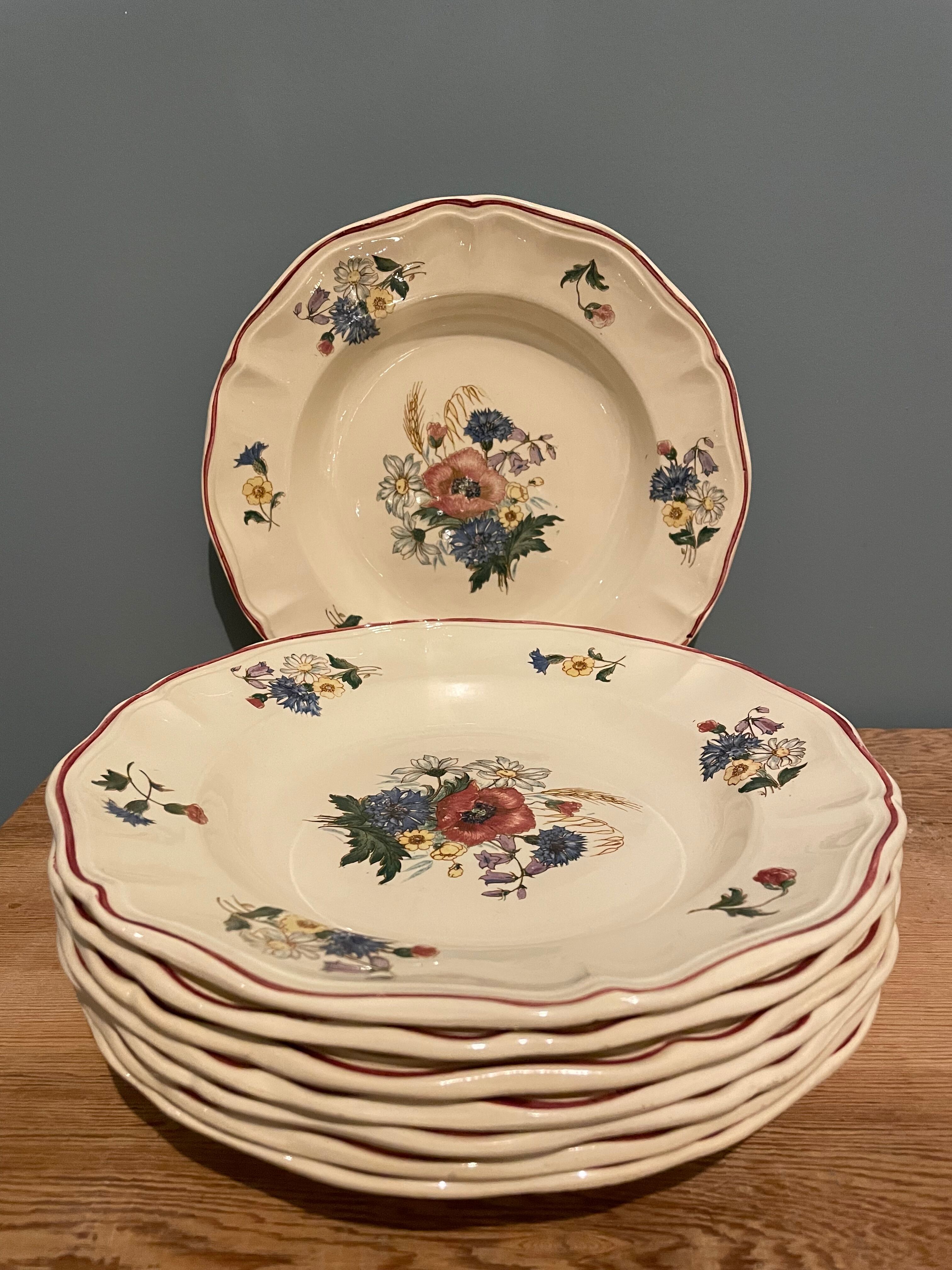 Set of 8 hollow plates in Earthenware Digoin Sarreguemines, Agreste model