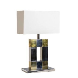 Sandro Petti. Geometric lamp in silvered and gilded metal. 1970s.