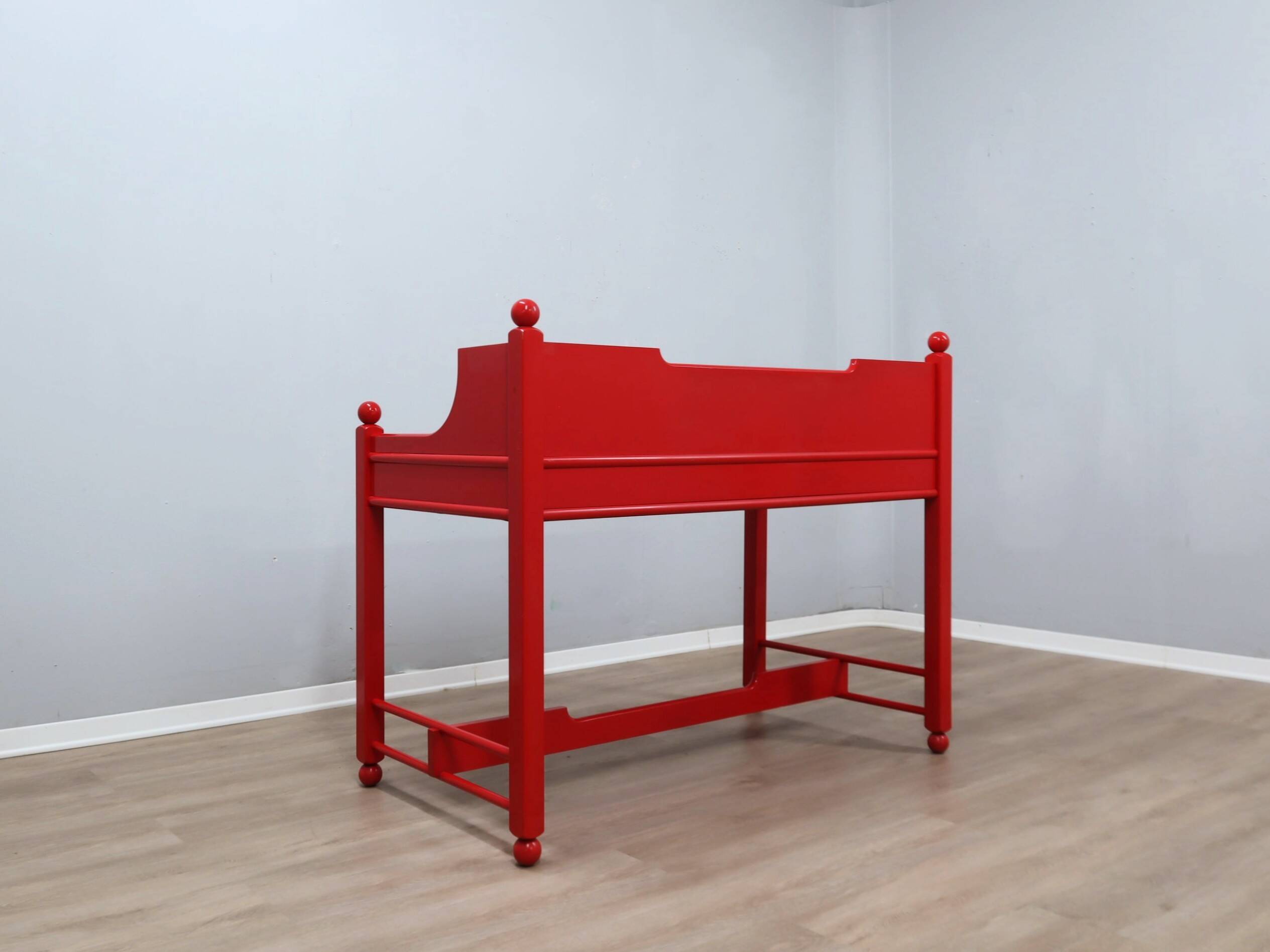 Vintage red lacquered writing desk Italian rustic design 1960s