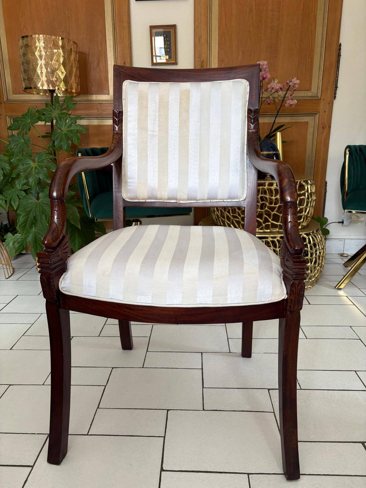 Pair of carved armchairs in Empire style – mahogany wood