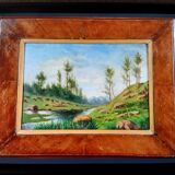 Antique Painting "Riverside" - Oil on Canvas, 1900, Framed - Ca