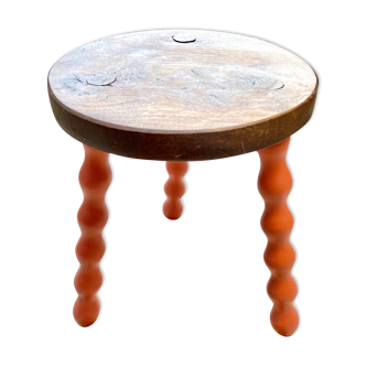 Tabouret tripode pied bobine terracotta