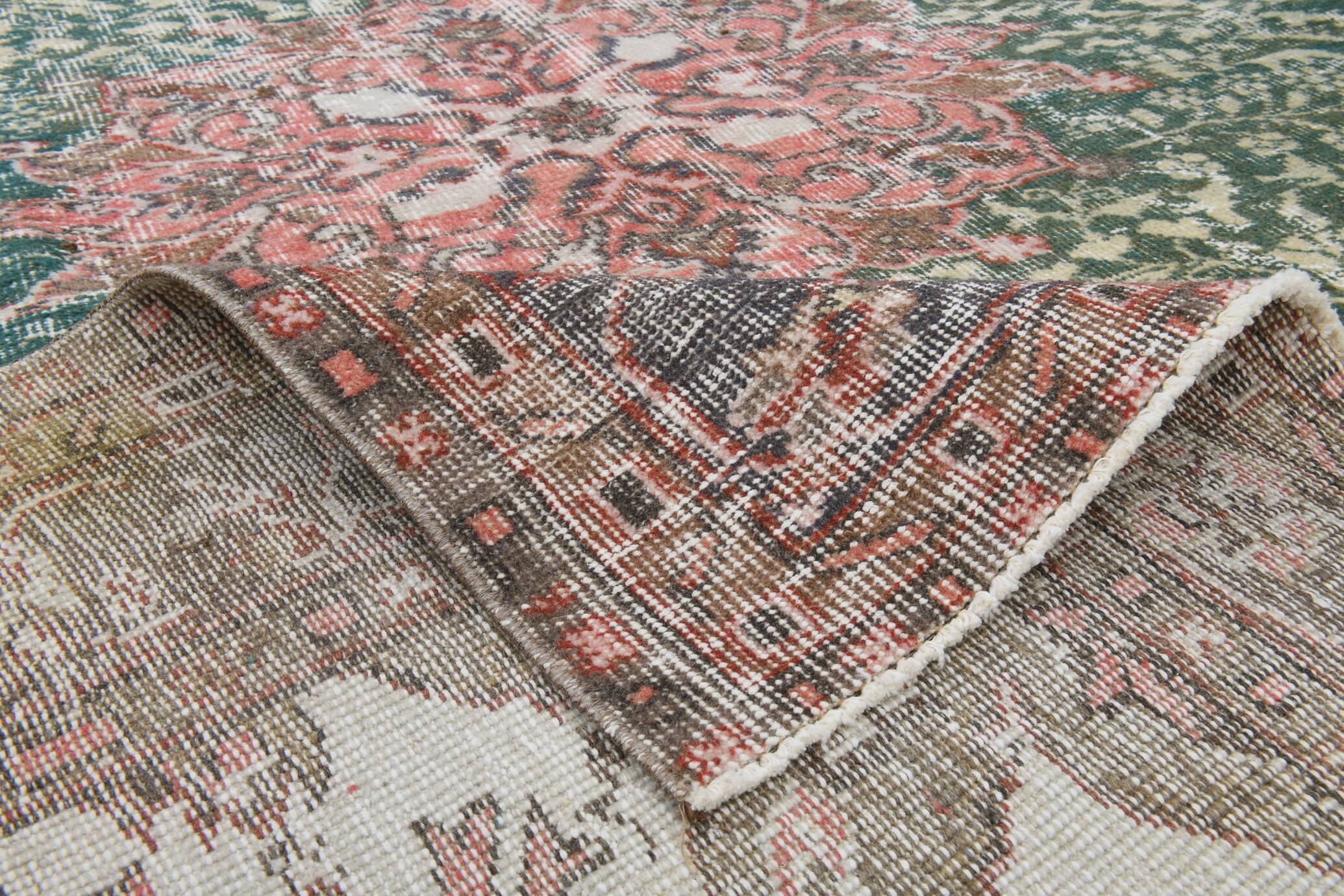 6x8 Vintage Green & Red Oriental Persian Rug, 172x252Cm