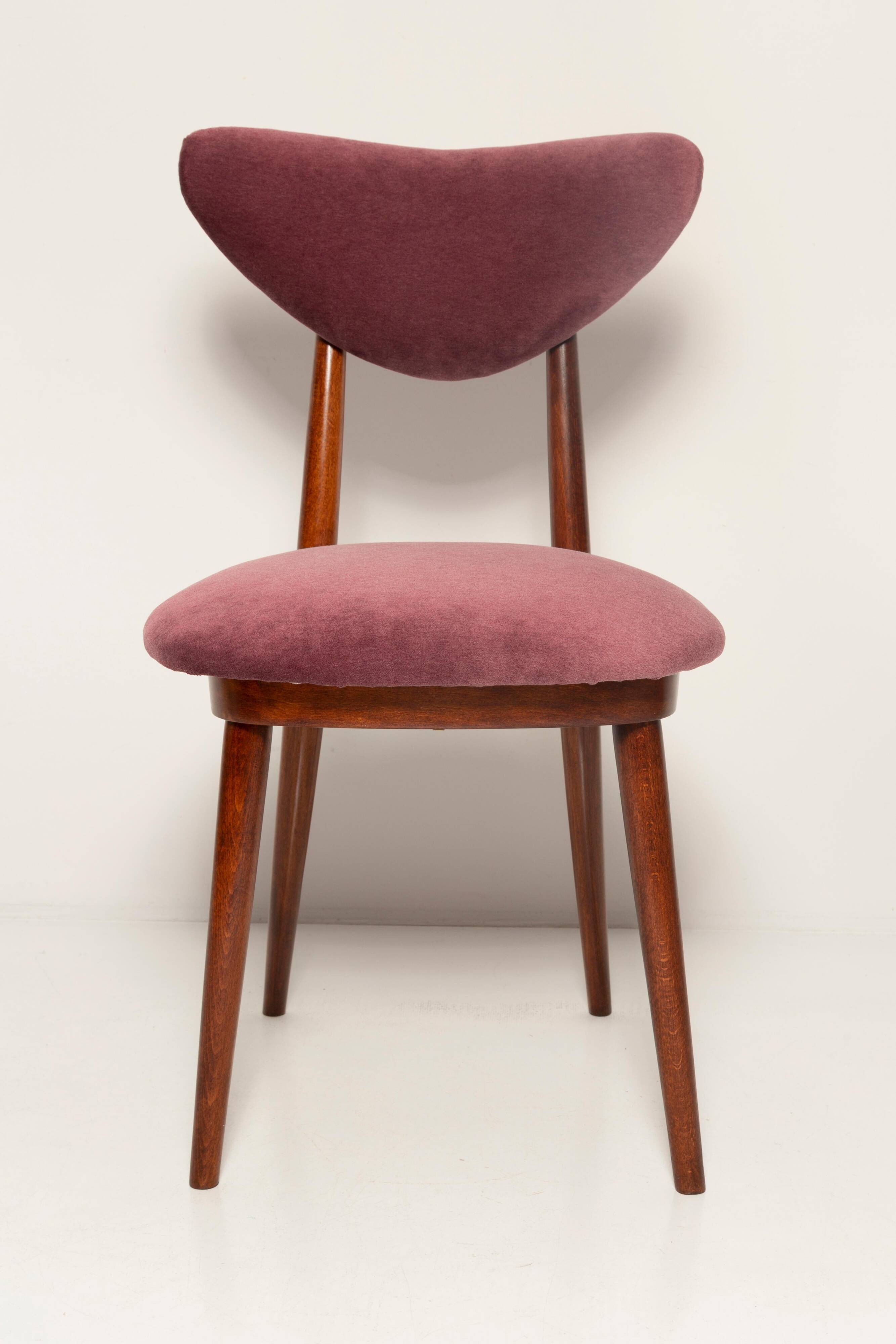 Vintage mid-20th century purple plum velvet heart-shaped chair.