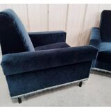 Pair of navy blue velvet club armchairs