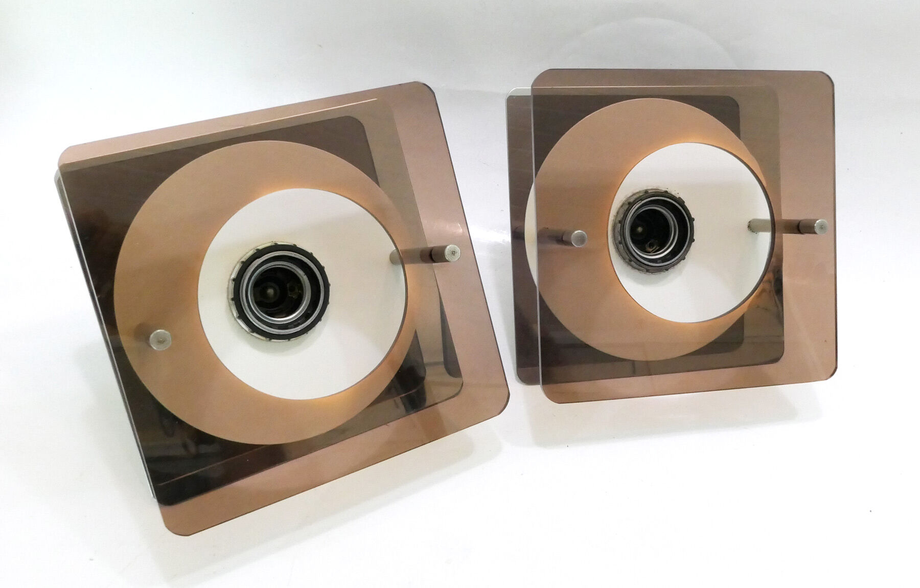 2 wall lamps metal and plexiglass of Jocelyne Trocmé for Oxar 1970