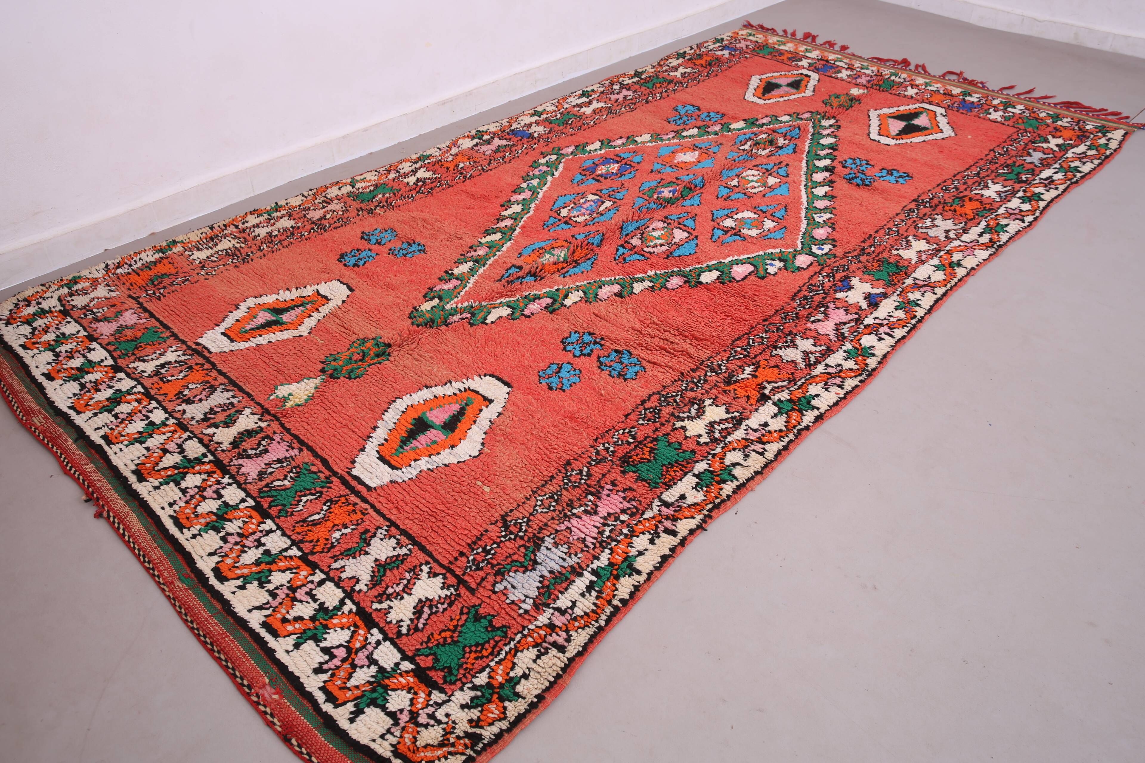 Red Vintage Moroccan rug 186 x 362 cm - Berber Wool Rug - Handmade Rug Boho