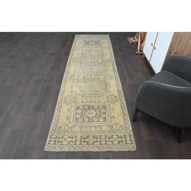 1970s Turkish Oushak Handmade Wool Cotton Orange Runner Rug 93x332