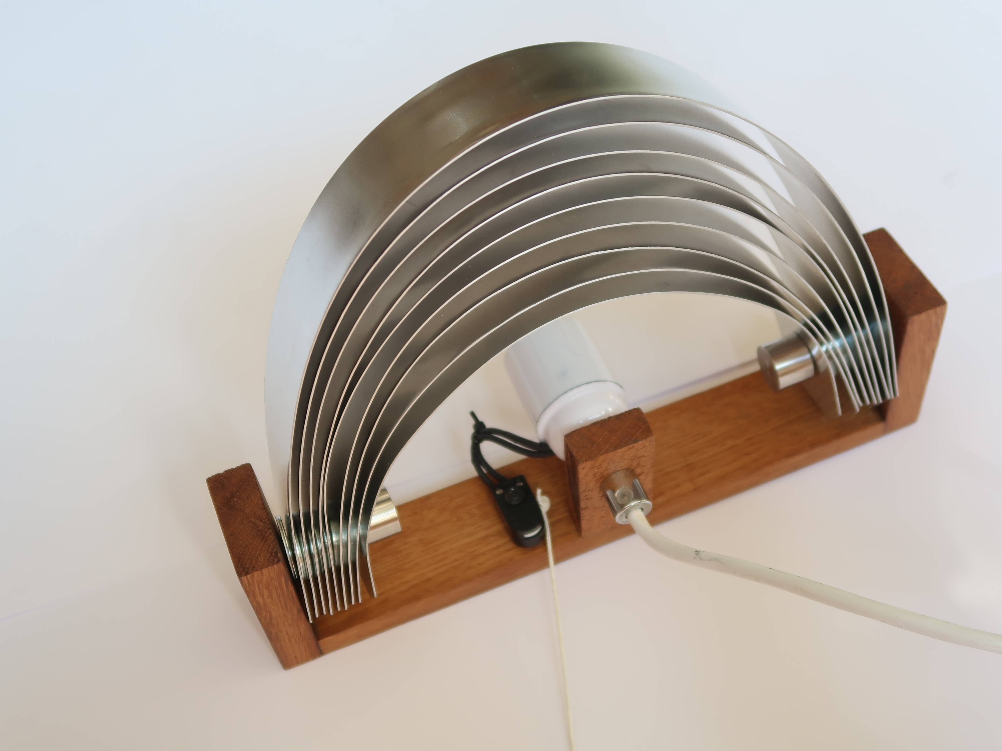 Pair of vintage 70s chrome and wood slatted wall lights