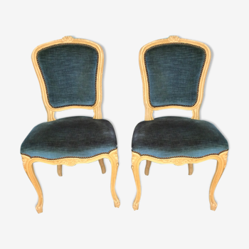 Lot of 2 chairs Louis XV in blue velvet