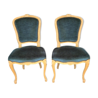 Lot de 2 chaises Louis XV en velours bleu