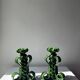 Lot of woven ceramic candle holders in green Vallauris.