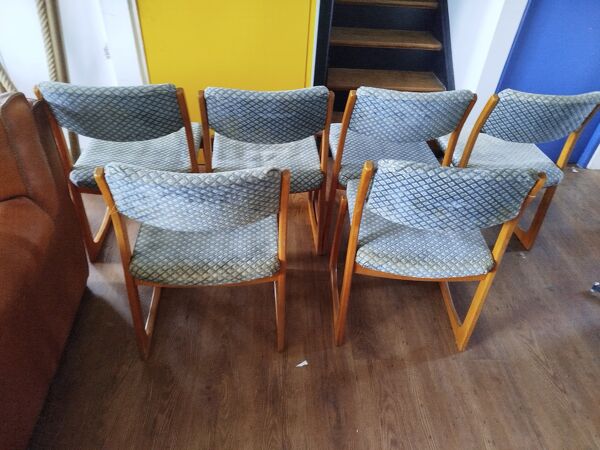 Ensemble de 6 chaises traineau, années 70