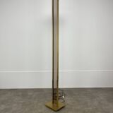 70s floor lamp in brass and smoked plexiglass, Hollywood Regency