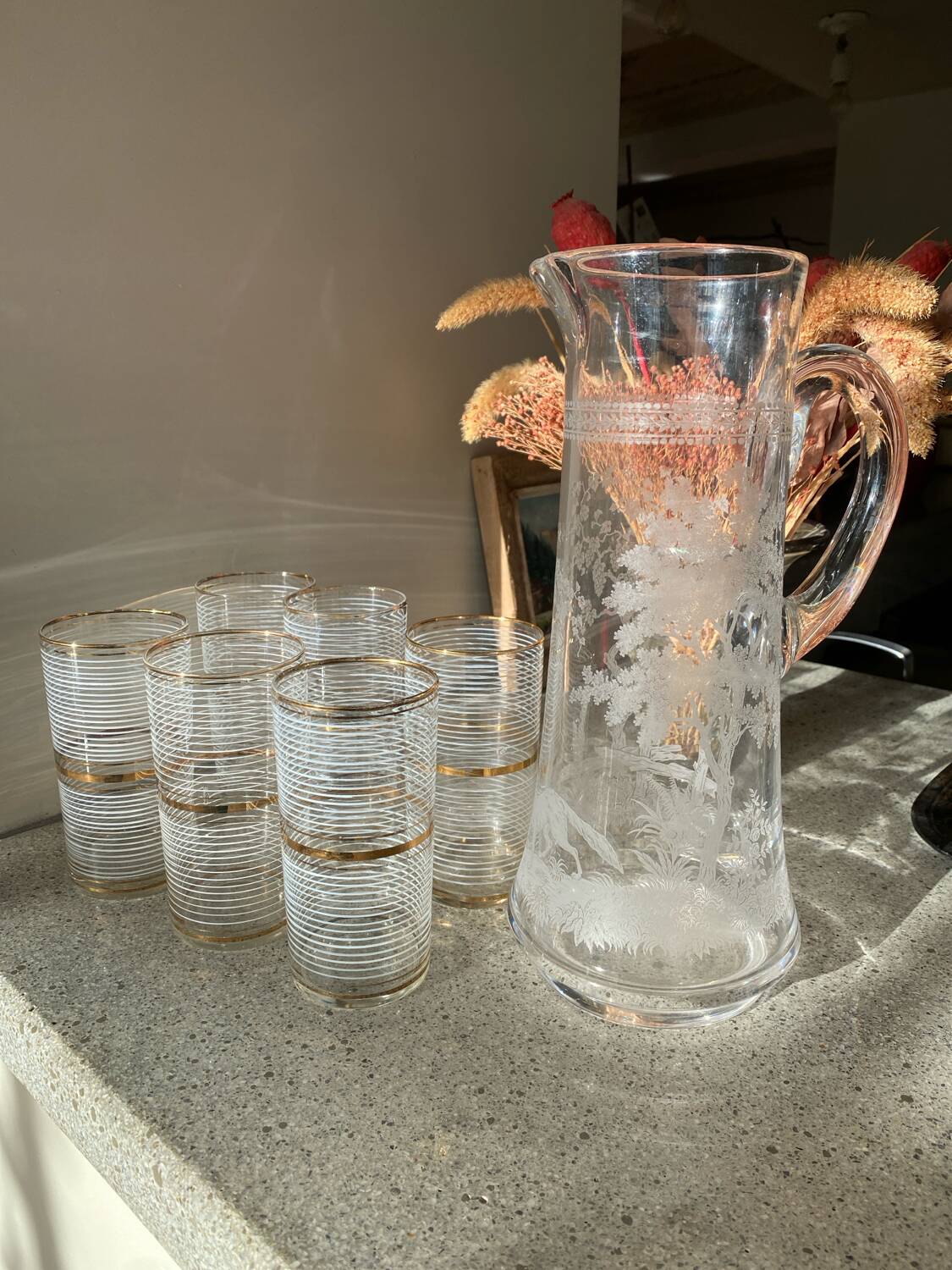 6 vintage orangeade glasses