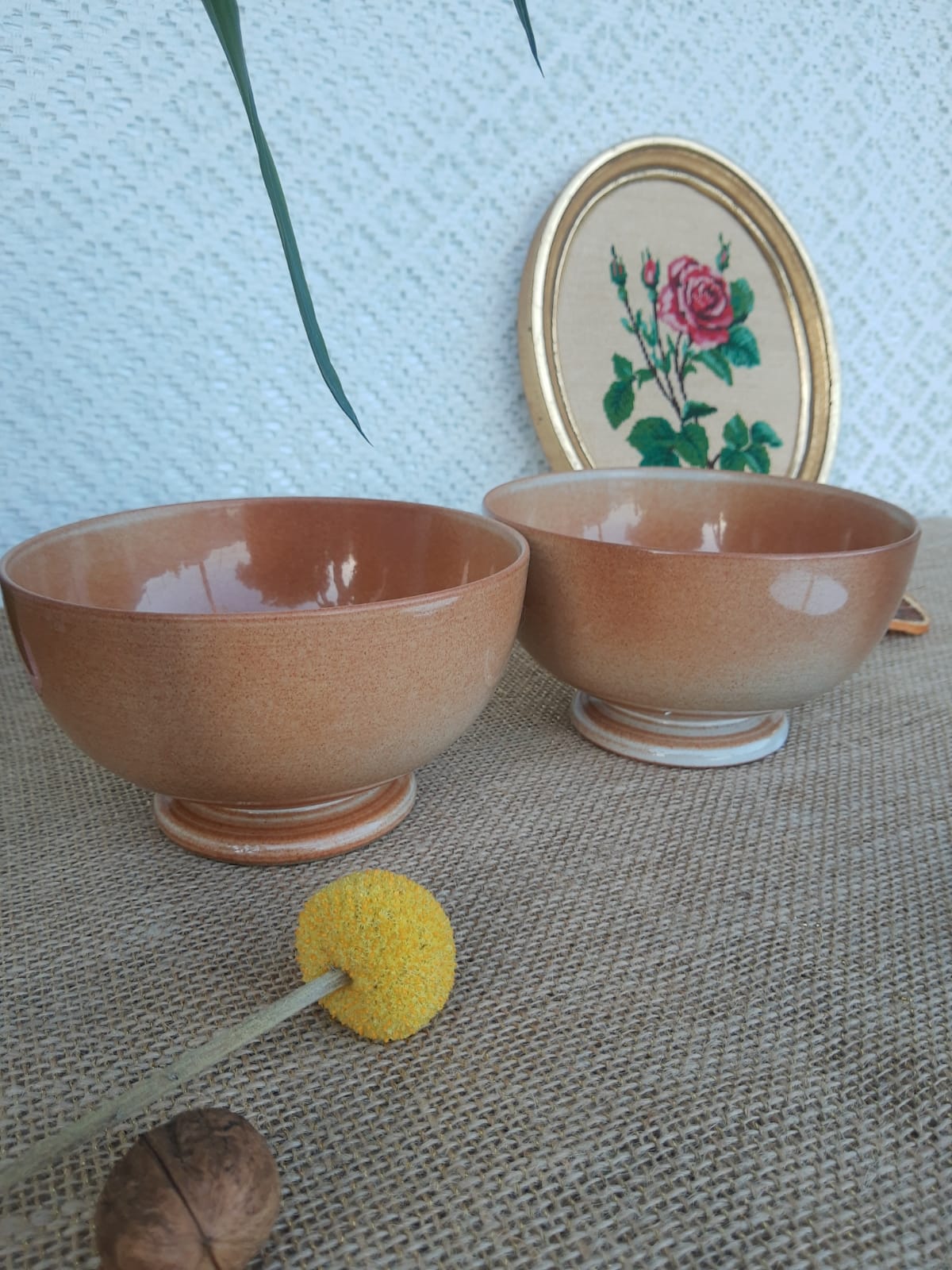 Two piedouche bowls in montgolfier glazed sandstone France
