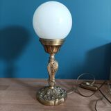 Bedside lamp globe glass opaline base bronze gilded patinated