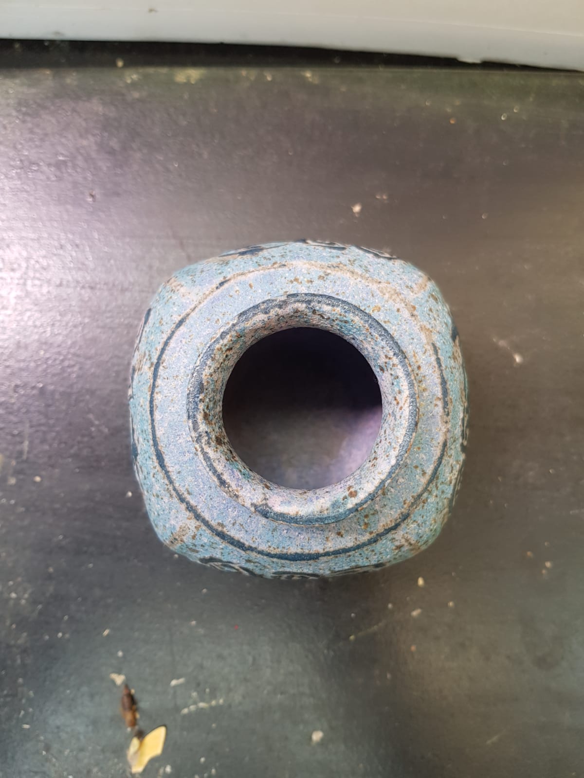 Old vase ball ceramic blue vintage floral décor