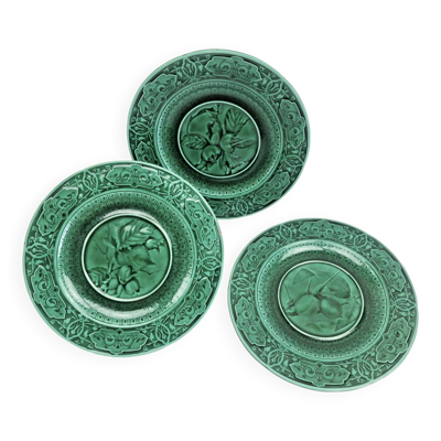 3 assiette dessert XIX Sarreguemines Majolica  émaux ombrants Rubelles