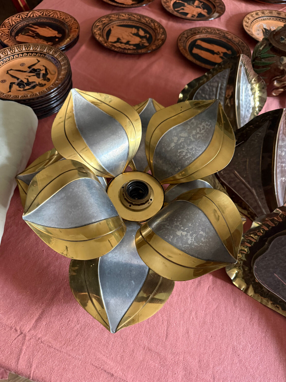 Lotus wall light or ceiling light by Henri Fernandez, Maison Honoré, 1970s.