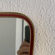 Vintage 1960s mirror asymmetrical free-form rearview mirror gold red - 71 x 3
