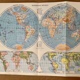 Old physical world map from 1945