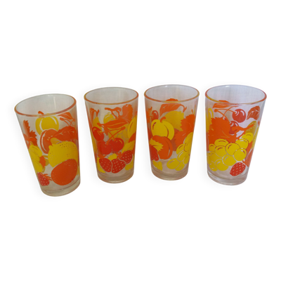 Verres vintage décor fruits orange et citron jaune, Italie