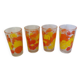 Verres vintage décor fruits orange et citron jaune, Italie