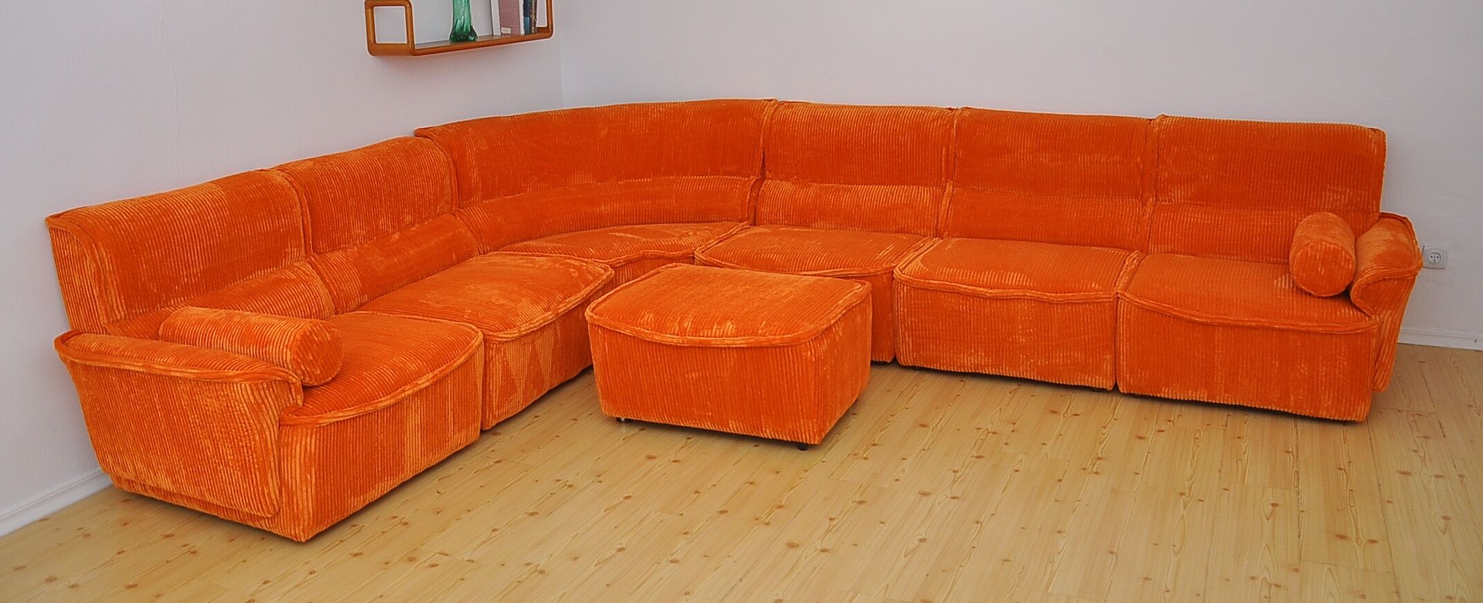 Laauser orange corduroy modular sofa, 70s