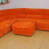 Laauser orange corduroy modular sofa, 70s