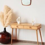 Console Vintage en Chêne Massif – Pieds Fuseaux & 2 Tiroirs