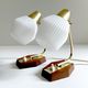 Pair of Scandinavian vintage table or bedside lamps, teak and glass, 60s