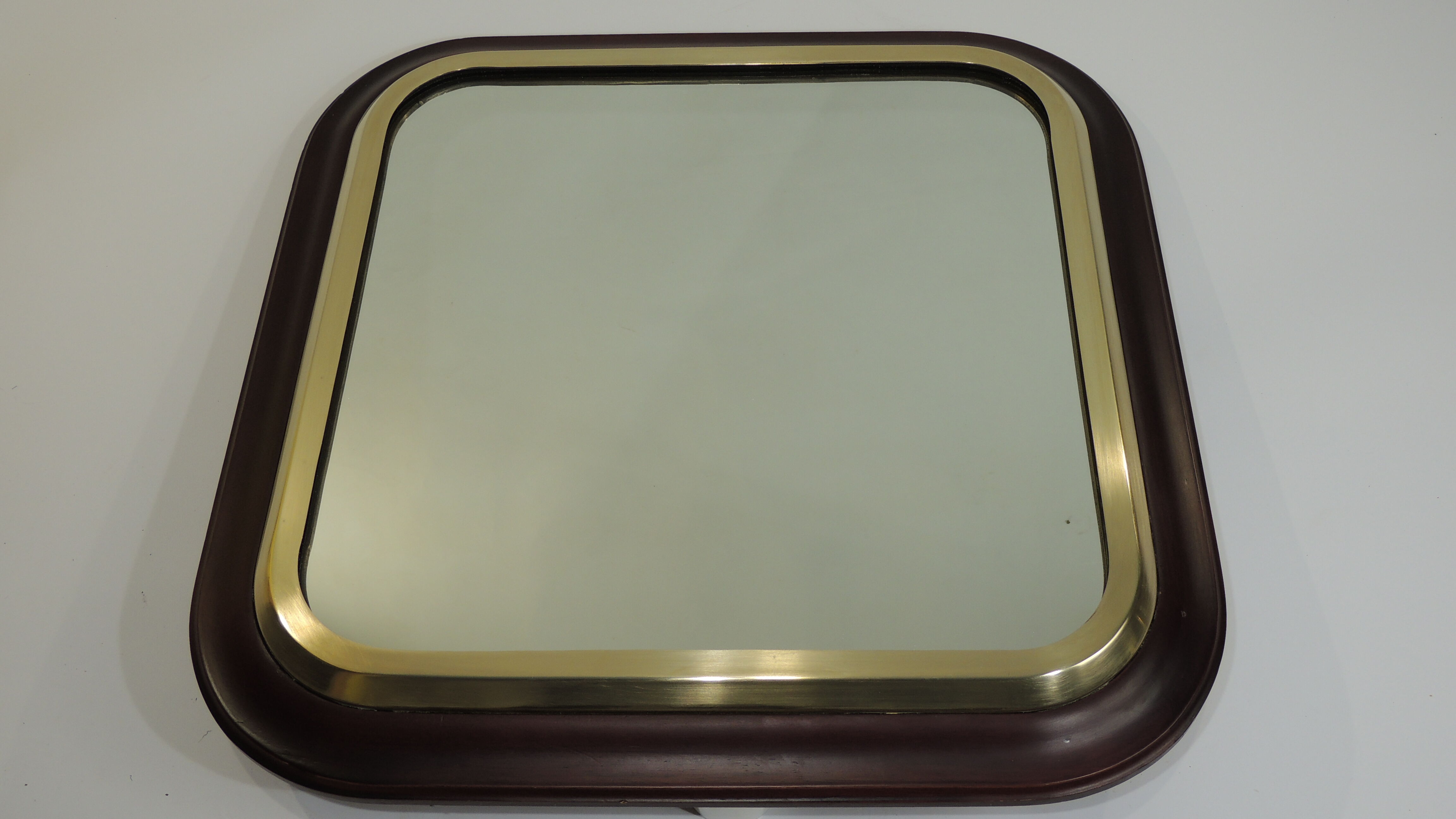 Square mirror mahogany and brass / vintage 60x60cm