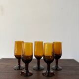 Set of 5 vintage 70s amber stemmed wine glasses