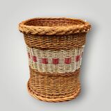 Old basket - wicker basket and woven scoubidou - 1960s