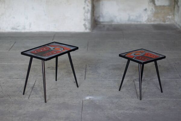 2 tables basse céramique vernis gigogne - les frères jean & robert cloutier 1950