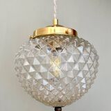 Vintage diamond-point glass globe pendant light