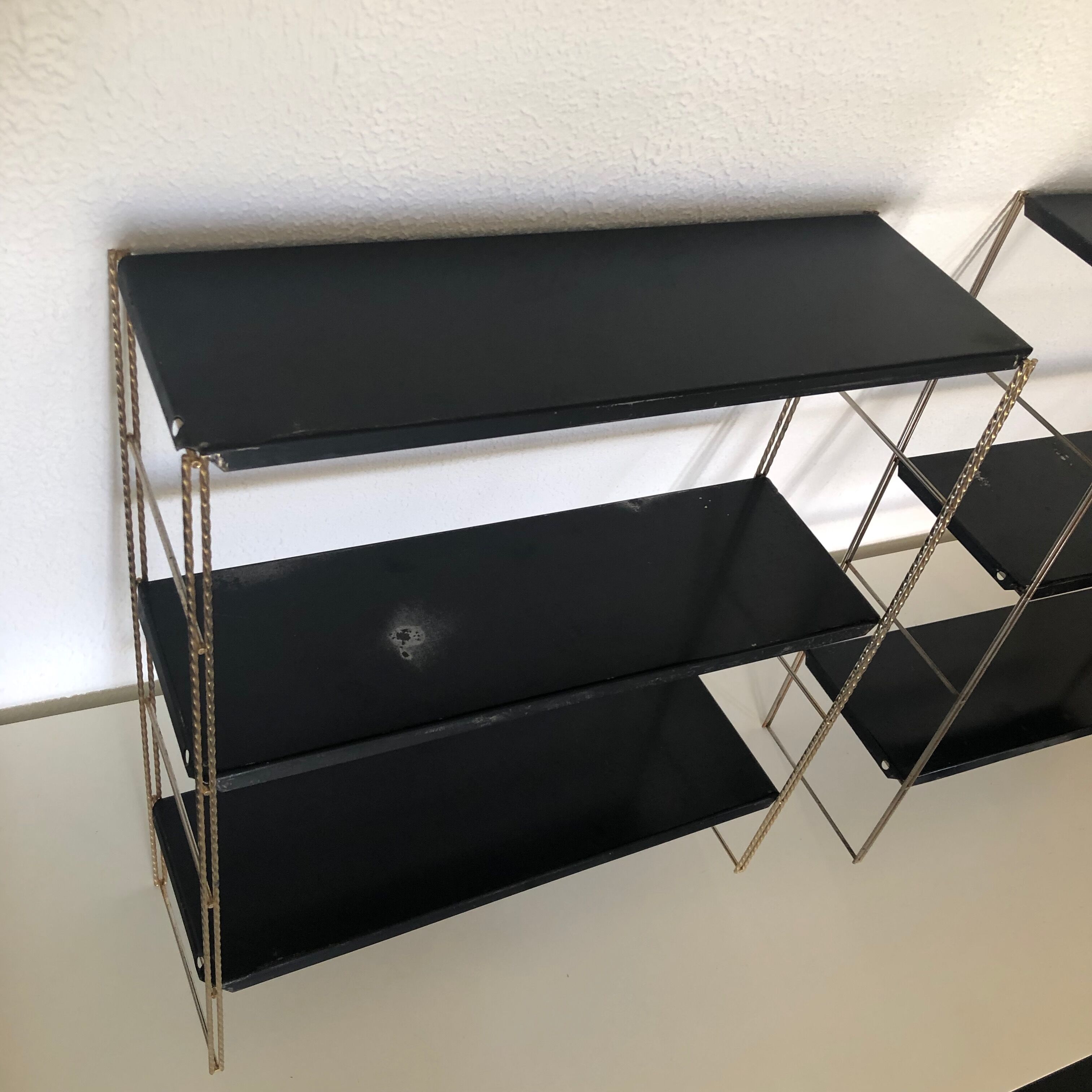 Pair of black string shelves, 1960 - 58x49cm