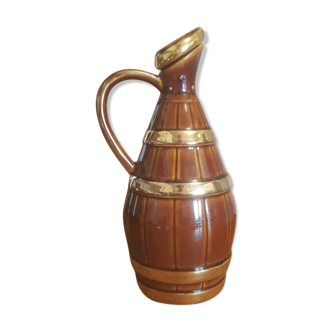 Pitcher bottle vintage barrel shape brown and golden