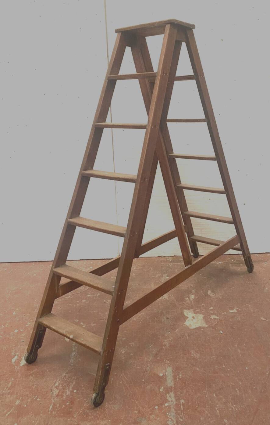 Double library ladder in solid fir 19th century