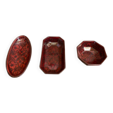 Set of 3 Vintage Red Oriental Ceramic Pocket Vases with Black Decor