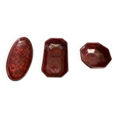 Set of 3 Vintage Red Oriental Ceramic Pocket Vases with Black Decor