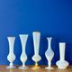Set of 5 soliflores or antique vases in white opaline and brass.