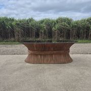 Sheaf of wheat bamboo coffee table glass top 1970s McGuire