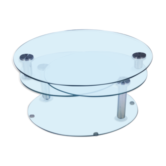 Table basse trois plateaux pivotants en verre